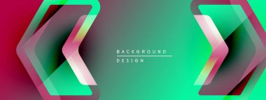 Soyut gradyan arkaplan özellikleri üst üste binen geometrik şekiller. Teal, kırmızı, kireç rengi modern görsel efekt yaratır. Metin arkaplan tasarımı okur.