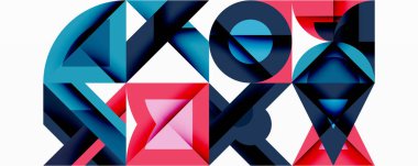 Soyut geometrik bileşim. Şekiller çakışıyor, dinamik görsel etki yaratıyor. Pembe, mavi renkler dizaynın hakimi. Modern, sanatsal.