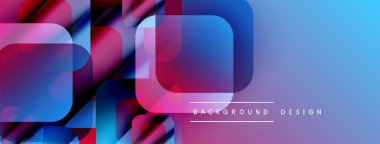 Soyut geometrik şekiller çakışıyor. Canlı pembeler, maviler modern arka plan yaratır. Metin arka plan tasarımı okur. Minimalist stil.