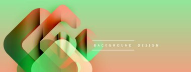 Soyut geometrik şekiller örtüşüyor, canlı renk eğimleri yaratıyor. Yumuşak renkler yeşilden turuncuya karışıyor. Modern tasarım ögesi.