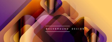 Soyut geometrik şekiller örtüşür, canlı gradyanlar yaratır. Mor aksanlı, sıcak tonlarda baskın. Arka planlar için modern tasarım ögesi.