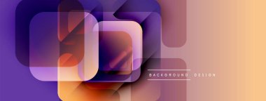 Soyut geometrik şekiller çakışıyor. Mor, turuncu renkler modern tasarım yaratır. Gradyan geçişler görsel derinlik, pürüzsüz doku sunar.