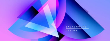 Soyut şekiller örtüşüyor, canlı gradyanlar yaratıyor. Mor, mavi renkler tasarımda baskın. Modern estetik, temiz çizgiler mevcut arkaplan dokusu.