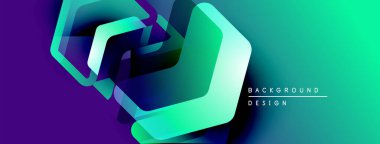 Soyut geometrik şekiller canlı turkuazları, mor renkleri harmanlarlar. Modern tasarım teknoloji, yenilik, dinamik enerji öneriyor.