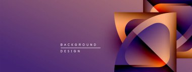 Soyut mor eğimli arkaplan. Üst üste binen şekiller modern tasarım yaratır. Metin arka plan tasarımı okur. Minimalist estetik.