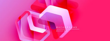 Soyut pembe tasarım. Üst üste binen şekiller dinamik görsel efekt yaratır. Değişik renklere sahip modern bir arka plan. Minimalist kompozisyon.