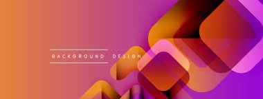 Soyut geometrik şekiller örtüşür, canlı bir gradyan arkaplan oluşturur. Turuncu, pembe, mor renkler tasarımda baskın. Modern estetik.