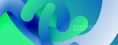 Soyut sıvı şekilleri, canlı maviler, yeşiller dinamik arkaplan oluşturur. Yumuşak eğimler, modern tasarım elementleri mevcut.