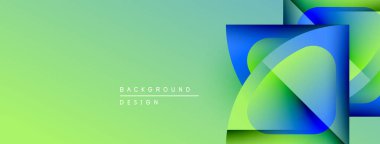 Soyut geometrik şekiller örtüşüyor, canlı yeşil, mavi renkler yaratıyor. Arkaplan ve sunumlar için modern tasarım ögesi.