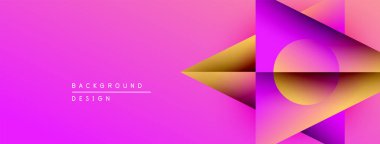 Parlak pembe arkaplan özellikleri soyut geometrik şekiller. Altın, mor renkler dinamik görsel efekt yaratır. Modern tasarım ögesi.
