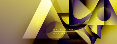 Soyut geometrik şekiller örtüşür, dinamik görsel efekt yaratır. Sarı, mor pürüzsüz bir karışım. Modern tasarım ögesi.