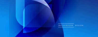 Soyut mavi şekiller örtüşür, dinamik görsel efekt yaratır. Gradyan gölgeler modern estetik sunuyor. Metin arkaplan tasarımı okur.