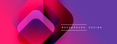 Soyut geometrik şekiller örtüşüyor, canlı mor renkler yaratıyor, mor renkler. Metin, arkaplan dizaynını renk geçişinin üzerinde okuyor.