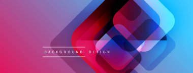 Soyut geometrik şekiller örtüşüyor, canlı renk eğimleri yaratıyor. Pembe, kırmızı, mavi renkler tasarımda baskın. Modern, dinamik kompozisyon.