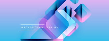 Soyut geometrik şekiller örtüşür, canlı bir değişim etkisi yaratır. Mavi, mor renkler tasarıma egemen, modern estetik.