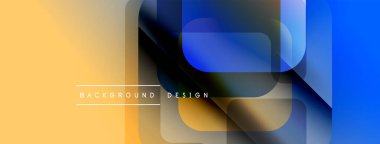 Soyut geometrik şekiller çakışıyor. Sıcak sarı, serin mavi renklere karışıyor. Modern tasarım elementleri dinamik görsel doku oluşturur.