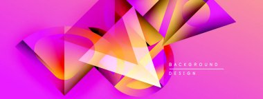 Soyut geometrik şekiller örtüşüyor, canlı pembe, turuncu renkler yaratıyor. Modern tasarım elementleri dinamik hareket, görsel derinlik.