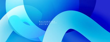 Soyut mavi katmanlar akışkan şekiller yaratır. Renkler derinliği gösteriyor, modern tasarım elementleri mevcut. Minimalist estetik.