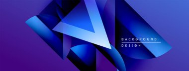 Soyut mavi şekiller dinamik bileşim yaratır. Renkler derinliği, modern tasarım elementlerini gösteriyor.