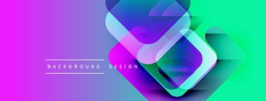 Soyut, enerjik bir arkaplan. Üst üste binen kareler dinamik görsel efekt yaratır. Renkler mordan yeşile dönüşüyor. Modern tasarım ögesi.