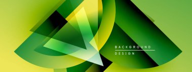Soyut geometrik şekiller örtüşüyor, canlı yeşil, sarı renkler yaratıyor. Arkaplan ve sunumlar için modern tasarım ögesi.