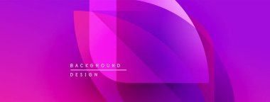 Canlı, soyut bir arkaplan. Üst üste binen şekiller dinamik görsel efekt yaratır. Mor pembe renkli modern tasarım.