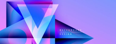Soyut geometrik tasarım. Canlı mor, mavi renkler dinamik görsel efekt yaratır. Dijital projeler için modern arkaplan.