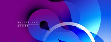 Soyut sıvı şekilleri, canlı mor, mavi gradyanlar. Modern tasarım, düz kıvrımlar, dinamik kompozisyon. Minimalist estetik, zarif zemin.