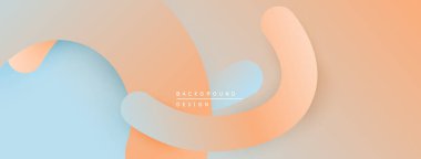 Soyut şekiller örtüşür, yumuşak renk değişimleri yaratır. Şeftali, bej, açık mavi renkler kompozisyona hakim. Minimalist tasarım.