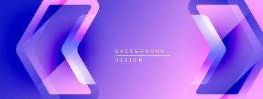 Soyut mor tasarım üst üste binen geometrik şekiller içerir. Gradyan renkler dinamik görsel efekt yaratır. Minimalist tarz, modern estetik.