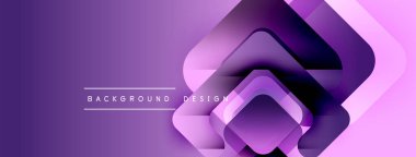 Mor soyut arkaplan özellikleri katmanlı kareler, dinamik görsel efekt yaratır. Gradyan gölgeler derinliği arttırır, modern estetik.