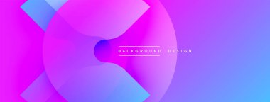 Soyut gradyanlar dinamik şekiller oluştururlar. Mor, mavi renkler modern arka plan tasarımını oluşturur. Minimalist estetik.