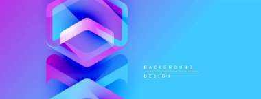 Soyut geometrik şekiller mor, mavi renkleri harmanlarlar. Gradyan arka plan dinamik görsel efekt yaratır. Modern tasarım ögesi.