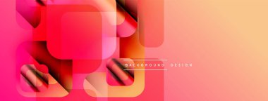 Soyut geometrik şekiller örtüşür, canlı bir gradyan arkaplan oluşturur. Sıcak renkler kompozisyona hakim, modern estetik sunuyor..