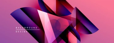 Soyut geometrik şekiller örtüşüyor, canlı pembe, mor renkler yaratıyor. Arkaplan ve sunumlar için modern tasarım ögesi.