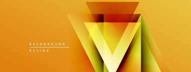 Soyut geometrik tasarım. Turuncu, sarı eğimler üçgen şeklinde katmanlar oluşturur. Dijital projeler için modern arkaplan.