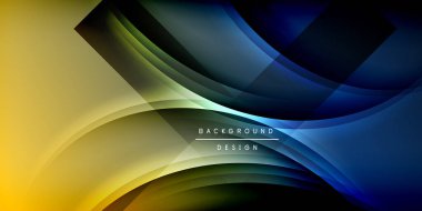 Soyut tasarım dalgalı katmanlar, canlı renkler içerir. Sarı, mavi, yeşil gradyanlar dinamik görsel efekt yaratır. Modern, şık bir sunum.