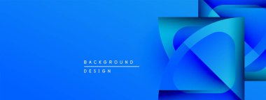 Soyut mavi arkaplan. Geometrik şekiller üst üste binerek katmanlı etki yaratır. Dijital projeler için modern tasarım.