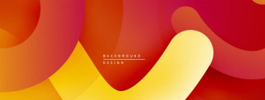 Soyut sıvı şekiller, sıcak renk paleti. Kırmızı, turuncu, sarı renkler dinamik bileşim oluşturur. Modern tasarım ögesi.