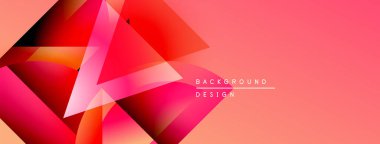 Soyut geometrik şekiller örtüşüyor, canlı pembe, kırmızı gradyanlar yaratıyor. Arkaplanda metin arkaplan tasarımı var. Modern, dinamik görsel kompozisyon.