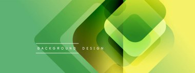 Soyut geometrik arkaplan. Üst üste binen kareler dinamik değişim etkisi yaratır. Yeşil, sarı renkler kompozisyona hakim. Modern tasarım ögesi.