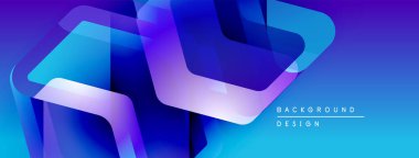 Soyut geometrik şekiller örtüşür, parlak mavi ve mor renkler yaratır. Arkaplan ve sunumlar için uygun modern tasarım ögesi.