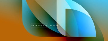 Soyut tasarım özellikleri üst üste binen şeffaf şekiller. Renkler turuncu, deniz mavisi, mavi, gri. Minimalist metin arka plan tasarımı okur. Modern estetik.