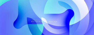 Soyut sıvı şekilleri, mavi renkler, gradyanlar dinamik arkaplan oluşturur. Modern tasarım elementleri yenilik ve teknoloji öneriyor.