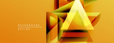 Soyut geometrik tasarım. Turuncu, sarı eğimler üçgen şeklinde katmanlar oluşturur. Dijital projeler için modern arkaplan.