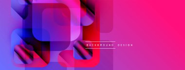 Soyut geometrik şekiller çakışıyor. Canlı pembeler, morlar modern tasarım yaratır. Metin arka plan tasarımı okur. Minimalist estetik.