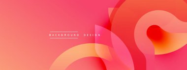 Soyut gradyanlar, akan şekiller dinamik görseller yaratır. Pembe, turuncu renkler kompozisyona hakim. Minimalist metin mevcut. Modern tasarım ögesi.