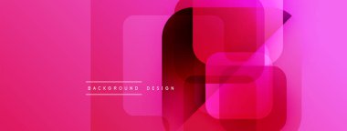Soyut geometrik şekiller, canlı pembe renkler, üst üste binen katmanlar modern arkaplan tasarımı yaratır. Minimalist tarz, dinamik kompozisyon.