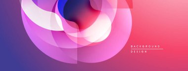 Soyut renkli şekiller örtüşür ve dinamik bir arkaplan oluşturur. Pembe, mor renkler kompozisyona hakim. Modern tasarım ögesi.
