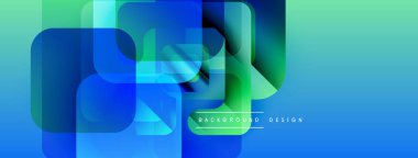 Soyut geometrik şekiller örtüşüyor, canlı mavi, yeşil bir eğim yaratıyor. Arkaplan ve sunumlar için modern tasarım ögesi.